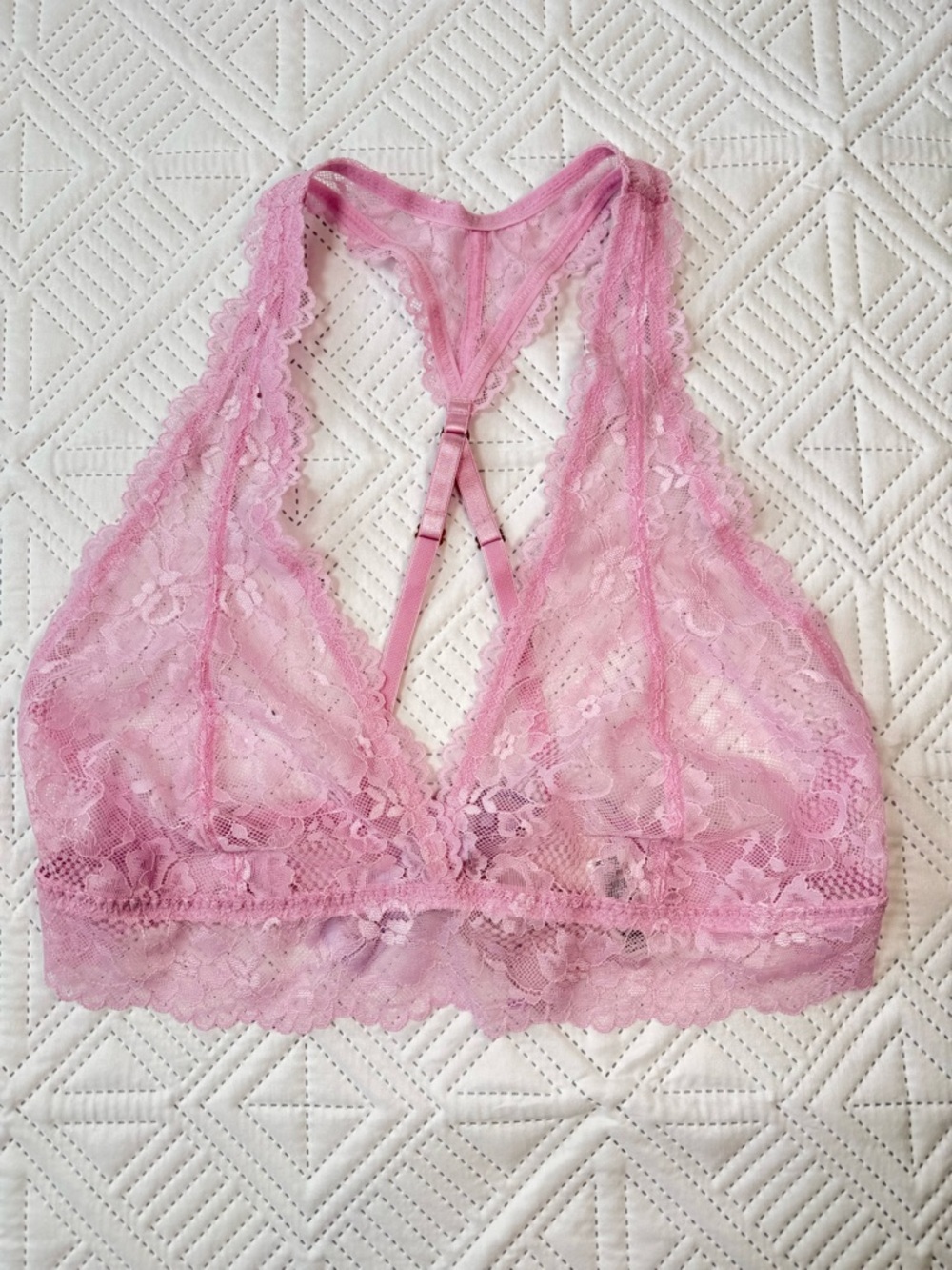 Savage X Fenty Unicorn Lavender Pink Floral Lace Racerback Bralette Size L - Picture 3 of 11